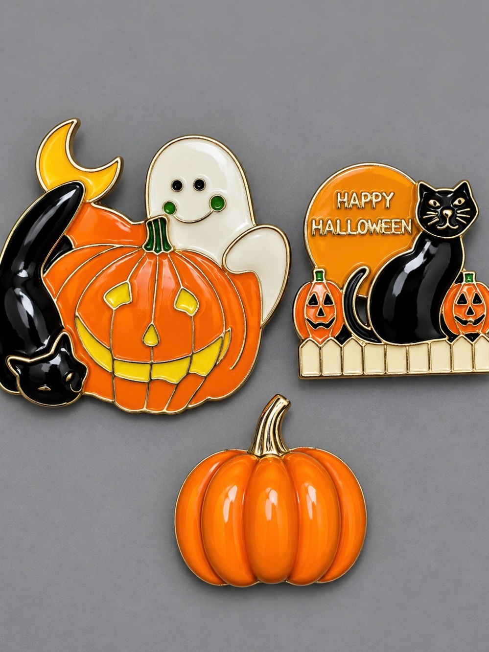 Halloween Enamel Pin Set - Orange Black White Pumpkin Ghost #cz381